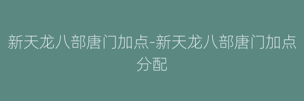 新天龙八部唐门加点-新天龙八部唐门加点分配